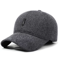 Men's winter baseball cap in dark gray textured wool fabric with ear protection - Adjustable / Gray