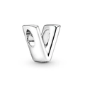 Polished silver-finish alphabet V charm bead for DIY personalized jewelry bracelets - Letter V