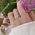 Vintage silver bow ring with polished hollow design and adjustable open band for women - Full 3D Silver Bow(JZ7519)