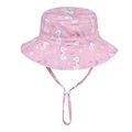 Detailed close-up of pink sun hat with ocean prints and adjustable windproof strap - Pink Seahorse