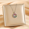 18K gold plated colorful zircon donut pendant necklace displayed on luxury jewelry box - Silver