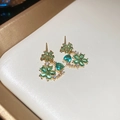 18k gold plated earring set with green flower gems and heart accents on beige stand - Silver Earring Post Stud Earrings-Blue