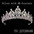 Silver bridal tiara with sparkling AB iridescent rhinestones on a metal base - Silver + AB Rhinestone