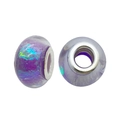 Violette Glasperlen mit regenbogenfarbenen Flocken und Silberkern für DIY-Armbänder - AB-Farbe Großlochperle