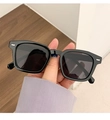 Classic black oversized square sunglasses with silver accents and dark gray lenses - Black Frame Black Grey Lens