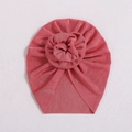 Rose red baby turban hat with elastic pleated fabric and 3D floral knot decoration - Rose Red