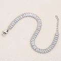 Elegant silver finish stainless steel bracelet with rectangular clear cubic zirconia stones - Steel-White Bracelet