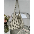 Retro canvas hobo bag in beige with black polka dots and MISS brand tag - Vintage Black Polka Dot(25#)