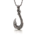 Collana con ciondolo a amo in acciaio inossidabile argento con trame in rilievo - Ciondolo a forma di amo da pesca (KP55375-BD)