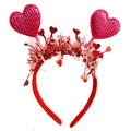 Detail of red sequin heart headband with tinsel trim for Valentine's Day party decor - Rose Red Sequin Heart + Pink Tinsel