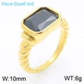 Golden twisted rope ring with a black rectangular stone, US size 6-9, 10mm wide - Gold Ring Black Stone (KR111475-GC)