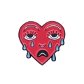 Versatile red heart metal badge with crying face design and blue teardrops - Red Black Crying Face Style (XZ8574)