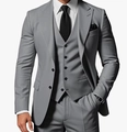 Slim fit three-piece men's business suit in elegant grey with jacket vest and trousers - Gray