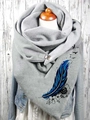 Grey buttoned triangle scarf featuring bright blue feather print and floral patterns - 24-Blue Feather Sunflower