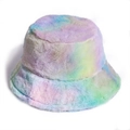 Regenbogenfarbener Fischerhut aus Kunstfell für Damen in Pastell-Verlaufsfarben - Einheitsgröße(58cm) / Grün