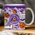 3D Halloween purple ceramic mug with spooky ghosts pumpkins and bats relief design - Dark Violet
