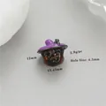 Macro detail of pumpkin wizard charm with purple hat and 4.3mm hole for DIY jewelry - Gun Black Pumpkin Head