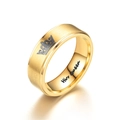 Detail view of gold ring with engraved crown and His Queen inner band - Gold Queen