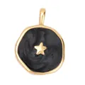 DIY circular gold copper pendant with black enamel inlay and centered gold star charm - Ivory White Black Star Heart