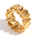 Modern 18K gold-plated stainless steel ring featuring relief heart patterns on white background - US 7 / Artistic Heart Ring / Gold