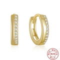 Elegant gold S925 sterling silver huggie earrings with sparkling cubic zirconia row - Style 1 / Gold