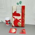 Festive red and white knitted tote bag with reindeer pattern and Happy New Year text - Red Beige Dragon