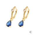 Detail of 18K gold plated hoop earring with white cubic zirconia and blue teardrop gem - Blue Teardrop (ER1138)