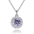 S925 Sterling Silver Necklace with a large round purple gemstone and diamond halo pendant - Alexandrite Color 【White Gold】