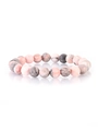 Macro detail of natural stone beaded bracelet with pink and grey marble texture on white background - 2195 Pink Spotted Matte