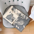 Close-up of elegant double-sided grey and white cashmere scarf with fringe details - Gray And White Animal Plant Pattern Style (Color 4) / 190x65cm