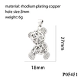 Hollow geometric bear pendant in rhodium-plated copper with micro-pave zircon accents - Silver-White Zirconia