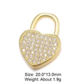 Zirconia studded gold heart lock pendant for necklace making, size 20x13mm and 1.9g weight - Gold Heart Padlock with Zirconia (L0105-A)