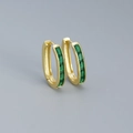 French vintage gold-plated oval hoop earrings with emerald green rectangular gemstones - Golden (Green Stone)