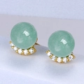 Elegant gold S925 silver earrings with green aventurine stones and sparkling zircons - 925 Silver / Curved Aventurine Jade Earrings (Gold Color)