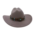 Vintage felt jazz hat in dusty mauve with turquoise leather band and bronze floral buckle - One Size / Gray
