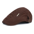Deep brown quilted flat cap with classic diamond pattern and adjustable metal buckle - Adjustable / Coffee