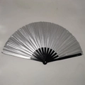 Foldable 33cm Kung Fu fan with silver laser film and black bamboo ribs fully opened - 33CM / Metallic Silver (Black Bone)