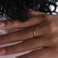 Minimalist gold-plated stainless steel thin ring with rectangular emerald green zircon - Gold Green Zirconia (A495)