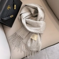 Minimalist light grey 100% Australian wool scarf with long tassels and thick texture - Light Gray