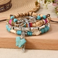 Bohemian multi-layer bracelet set with turquoise beads and silver dragonfly charm - Butterfly 4-piece Set
