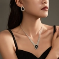 Luxury bridal jewelry set with black teardrop stones and rhinestones in silver finish - DTN14027121BK-Silver Black Stone Set