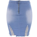 Hellblaue Jeans-Minirock mit hoher Taille, Front-Reißverschluss und destroyed Saumkante - Hellblau