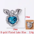 Lake blue heart charm pendant with silver bow wings for DIY jewelry making 19mm - Rabbit Ear Heart / Lake Blue Heart Bow