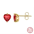 925 sterling silver heart-shaped stud earrings in gold with vibrant red stones - Red Heart Pin Stud - Gold