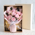 Pink soap rose flower bouquet in a gift box with LED lights and JUST FOR YOU ribbon - Gift Box without String Lights / Pink