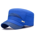 Royal blue quick-dry flat top military cap with breathable mesh and metal emblem - Adjustable / Royal Blue
