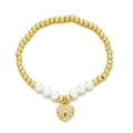 Golden beaded bracelet with pearls and a crystal heart pendant on white background - Heart Lock Style (CN0272CX)