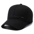 Schwarze Herren-Winter-Baseballkappe mit Ohrenschutz und kleinem Metall-Sport-Logo - Sport Stickerei Schwarz
