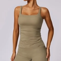 Soutien-gorge de sport yoga vert olive col carré avec legging de fitness taille haute assorti - S / Haut - Débardeur de sport à col carré (CBX8575) / Kaki