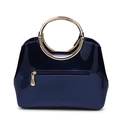 Deep blue patent leather handbag with gold round handles and high-gloss finish - Blue